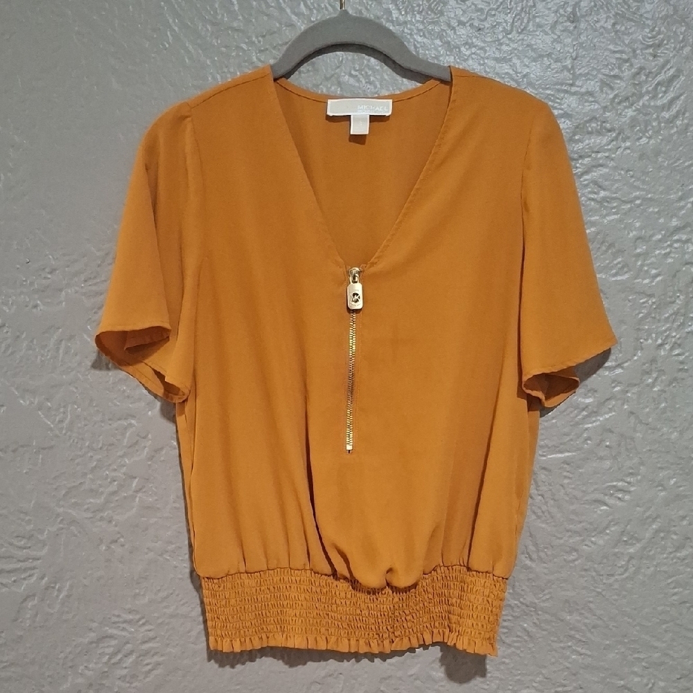 Michael Kors Mustard V-Neck Blouse with Zipper Size S